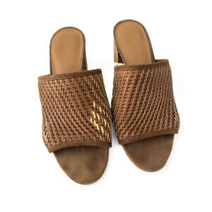 American Eagle Woven Leather Chunky Mule Heel Sandal Size 9